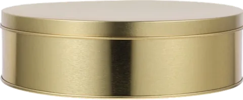 The round gold tin that 6-inch boxes come in