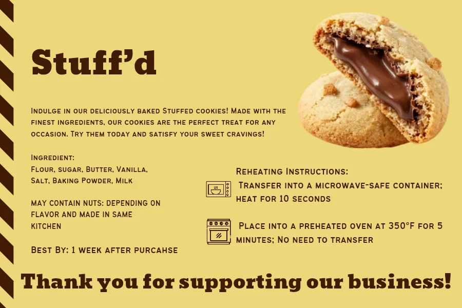 The Stuff'd package label with ingredients and reheating instructions